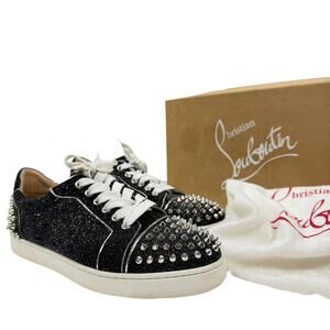 Christian Louboutin Vieira 2 Glitter Leather Flat Sneakers Black Size 39.5